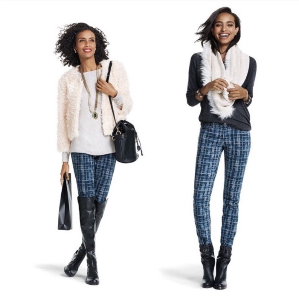 Cabi curvy skinny Fun Stylish Blue Plaid Women's jeans 8